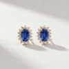 Oval-Cut Sapphire & Diamond Cluster Earrings in K18 Yellow Gold