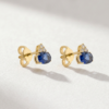 Oval-Cut Sapphire & Diamond Stud Earrings in K18 Yellow Gold - Image 2
