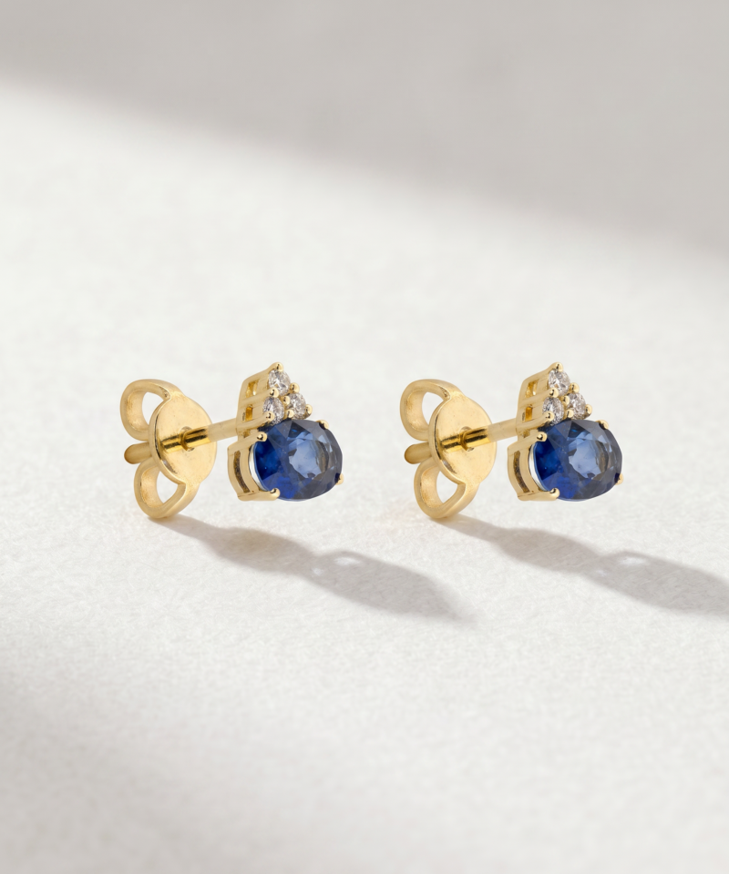 Alternative view of Oval-Cut Sapphire & Diamond Stud Earrings in K18 Yellow Gold