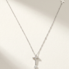 Diamond Cross Necklace with Pear-Shaped Drop in K18 White Gold - Image 2
