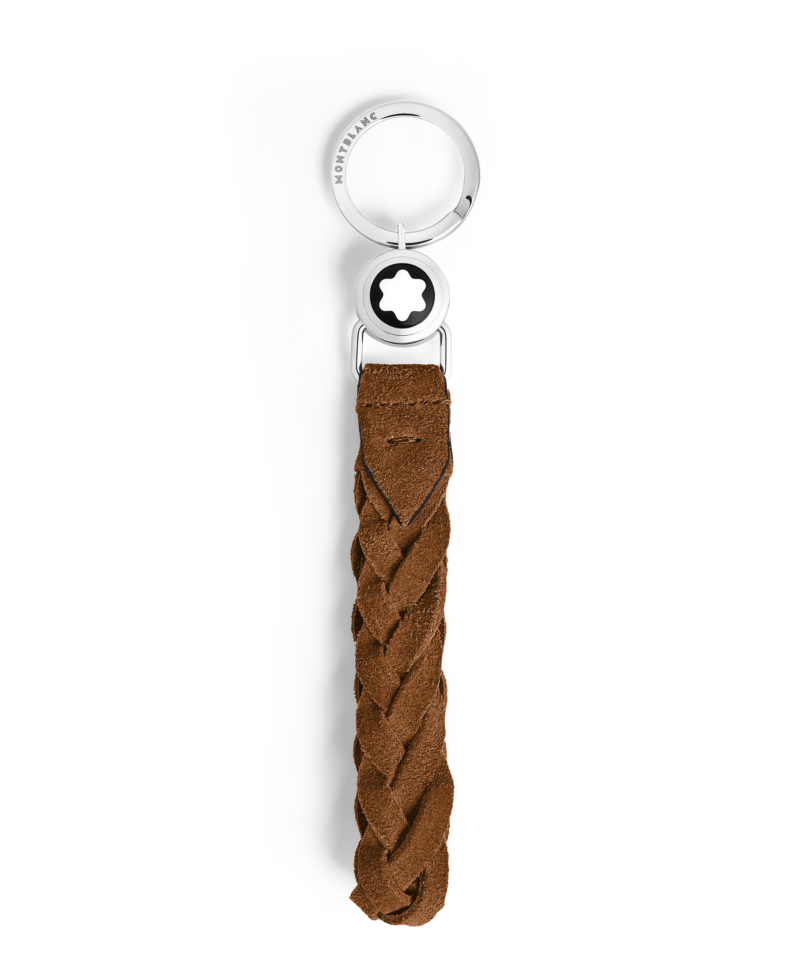 Montblanc loop key holder in braided caramel suede with detachable metal ring