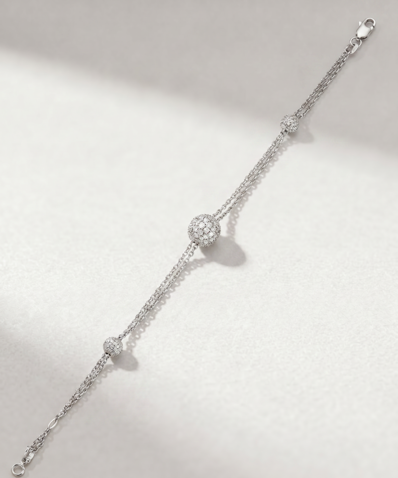 Pavé Diamond Sphere Bracelet in K14 White Gold