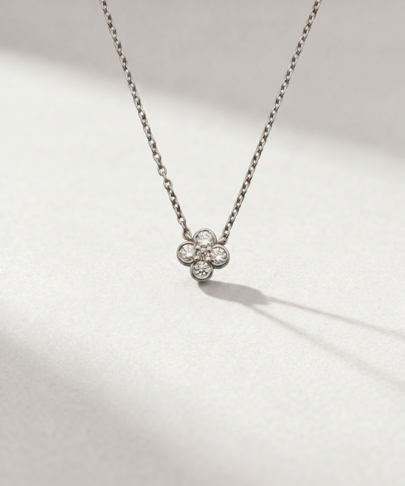 Diamond Floral Necklace in K14 White Gold