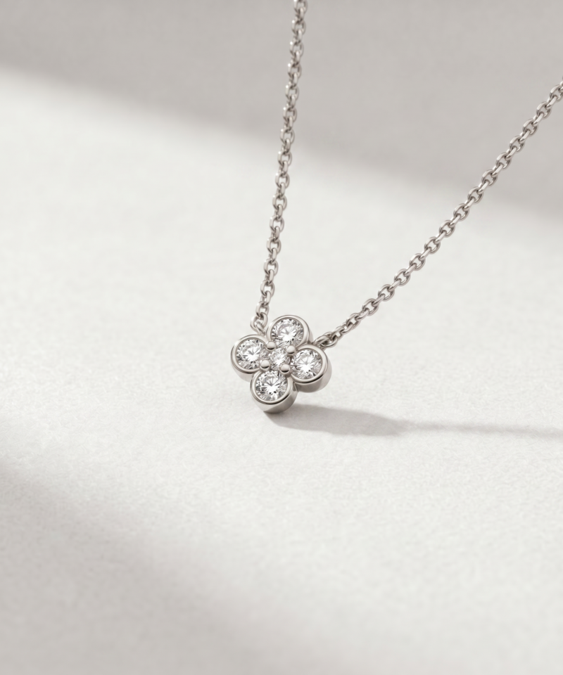 Alternative view of Diamond Floral Necklace in K14 White Gold