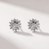 Mixed-cut diamond cluster earrings in K18 white gold with round and baguette-cut diamonds