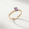 Emerald-cut amethyst ring with cubic zirconia in K14 yellow gold