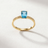 Emerald-Cut Blue Topaz Ring with Cubic Zirconia in K14 Yellow Gold - Image 3