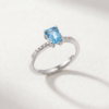 Emerald-Cut Blue Topaz Ring with Diamond Shoulders in K18 White Gold