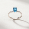 merald-Cut Blue Topaz Ring with Diamond Shoulders in K18 White Gold
